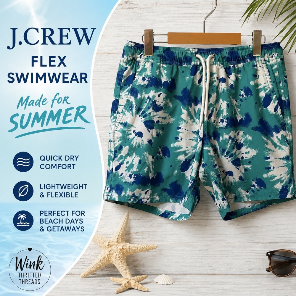 J.Crew Flex Swimwear Mens Small Teal Blue Tie Dye Quick Dry Swim Trunks Shorts